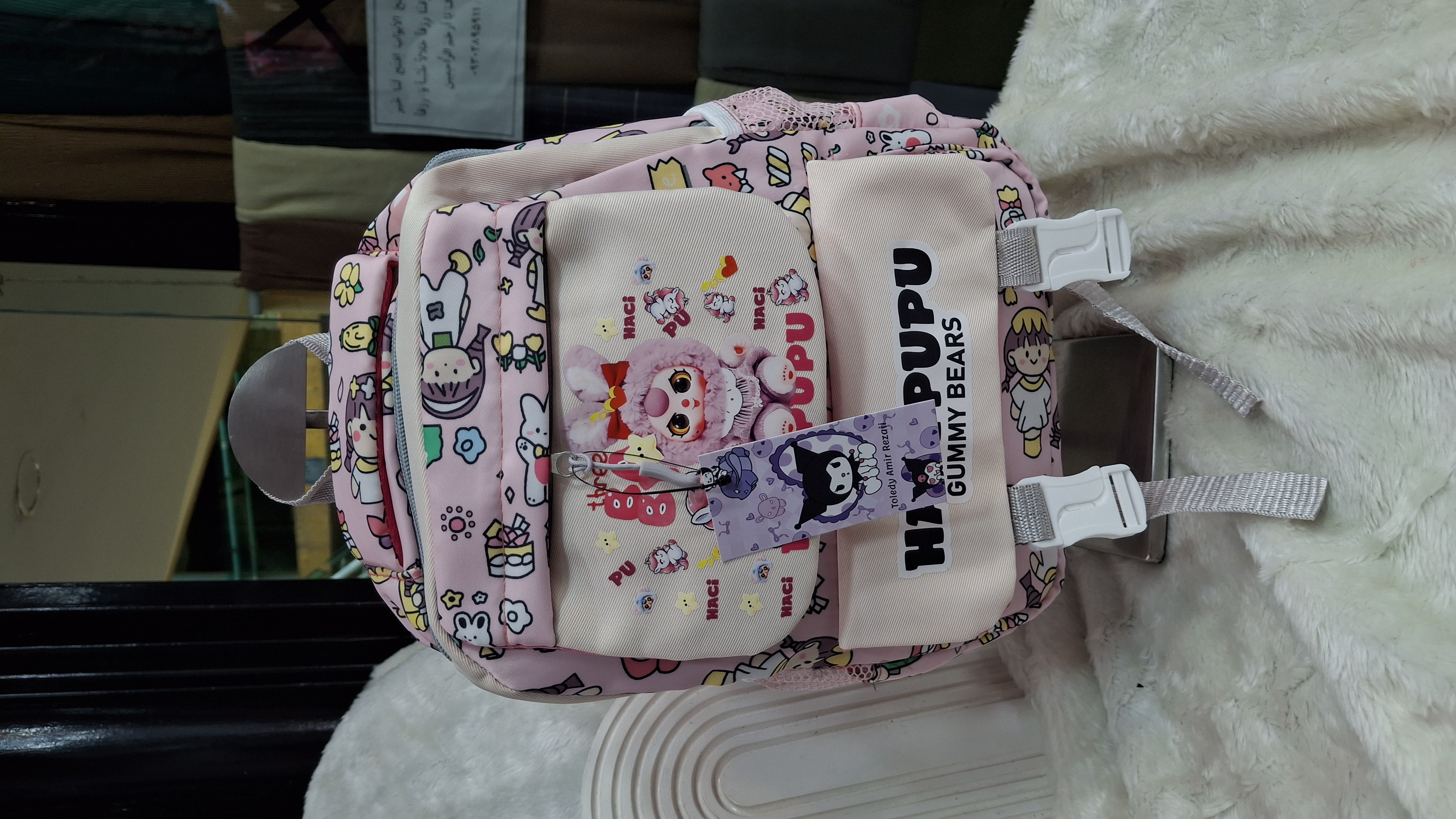 🎀🧸 کوله مهدکودک صورتی طرح لبوبو پشمالو | خاص، ترند و فوق‌العاده بامزه! 🎒💗